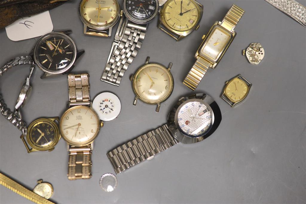 A collection of gentlemans and ladys assorted base metal wrist watches, including Roamer, Timex, Neson, etc.